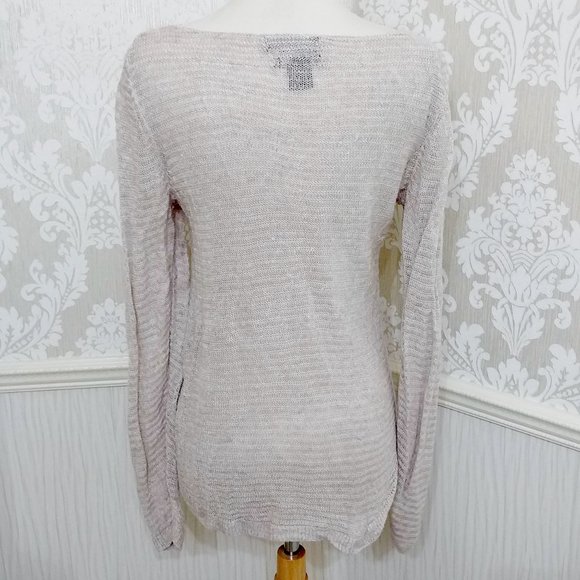 Tahari Beige 100% Linen Lightweight Sweater Size Medium - Picture 3 of 4
